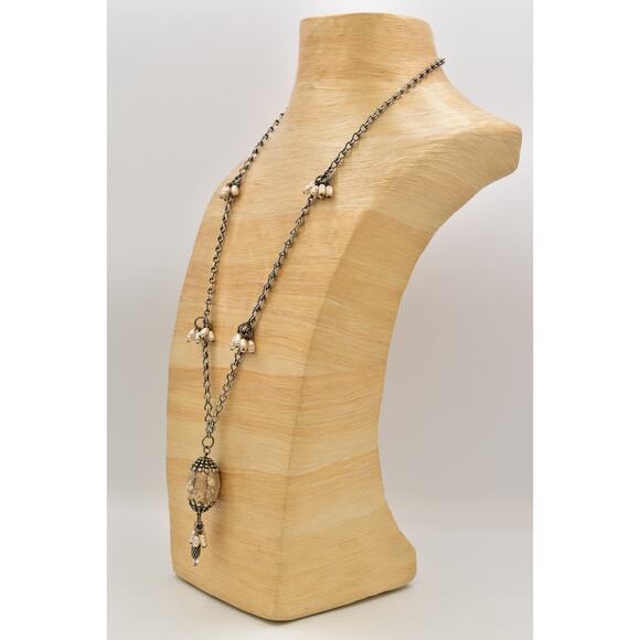 Sorrelli Vintage Pearl Tassel Necklace Tassel Cluster Pendant Silver Chain Bin6B - Picture 9 of 12